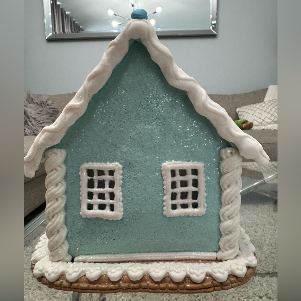 Small Blue Christmas Clay Gingerbread House - Picture 3 of 3